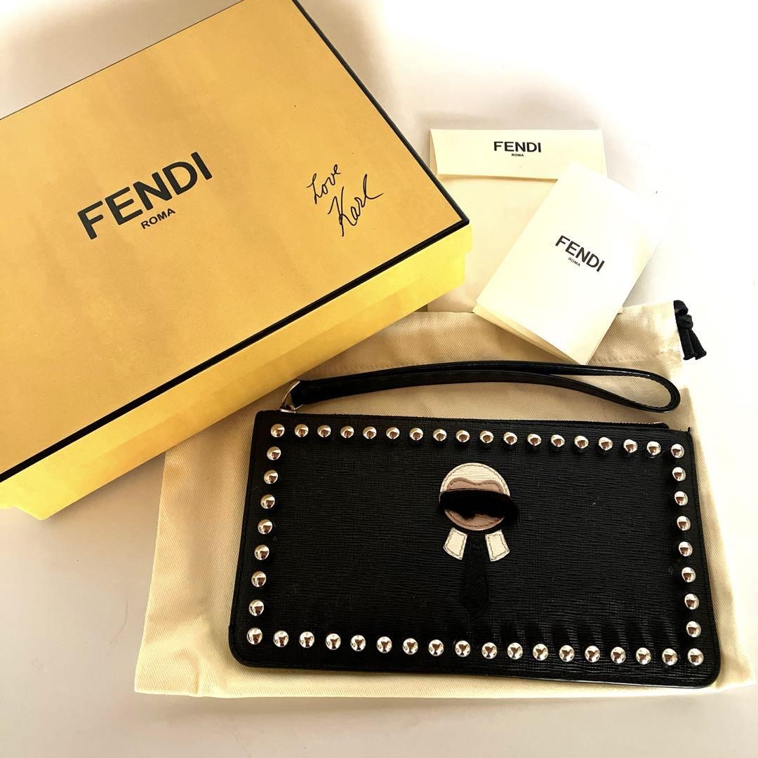 FENDI KARLITO punkarlito Accessory Pouch Hand Pouch Studs Authentic
