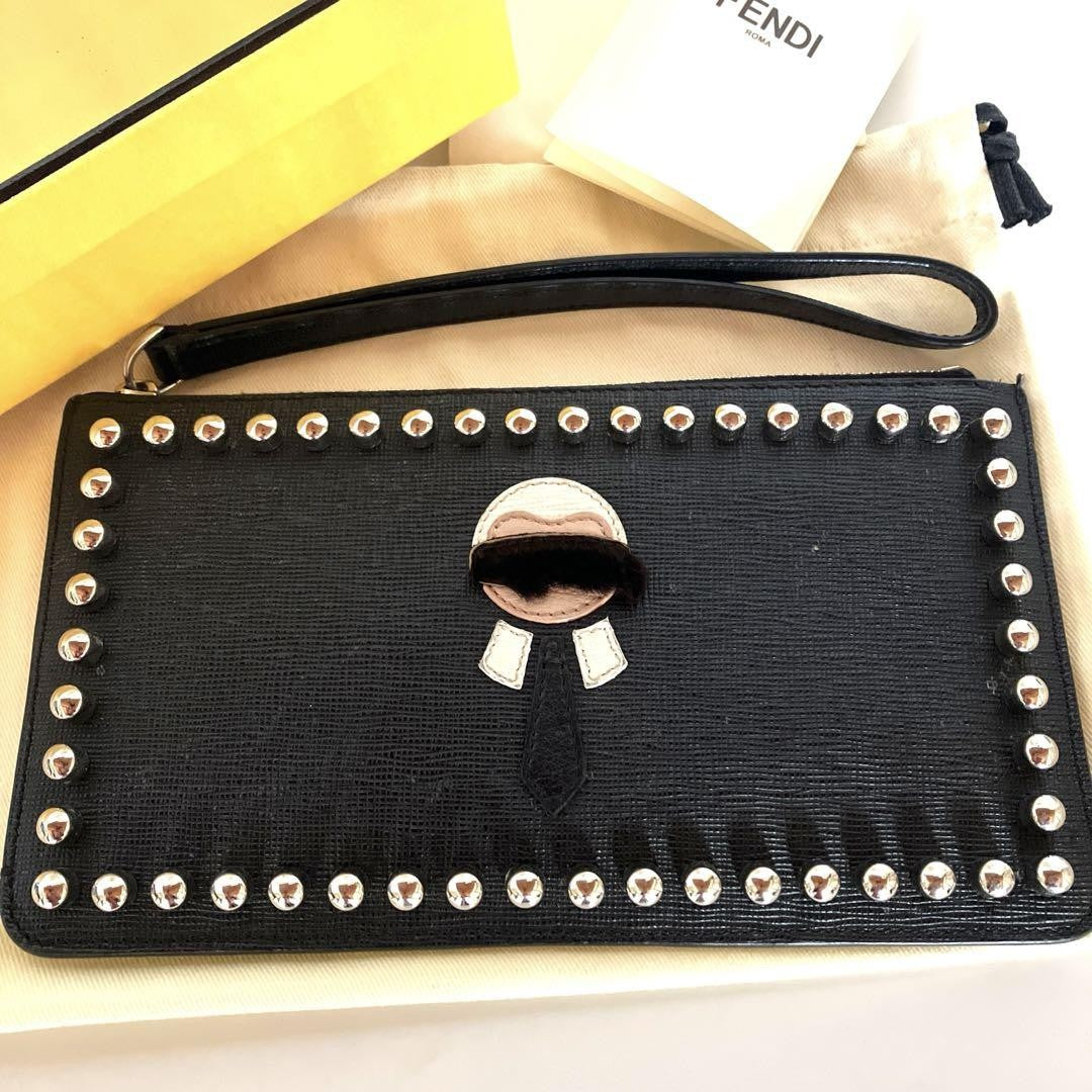 FENDI KARLITO punkarlito Accessory Pouch Hand Pouch Studs Authentic