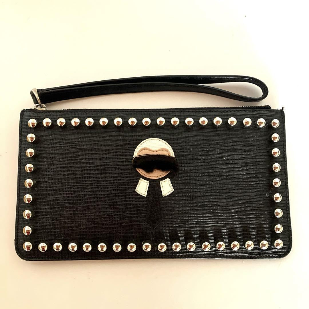 FENDI KARLITO punkarlito Accessory Pouch Hand Pouch Studs Authentic