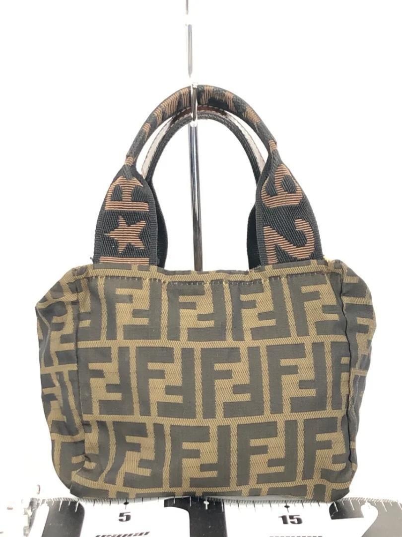FENDI Hand Bag Tote Purse FF Zucca Nylon Brown Authentic