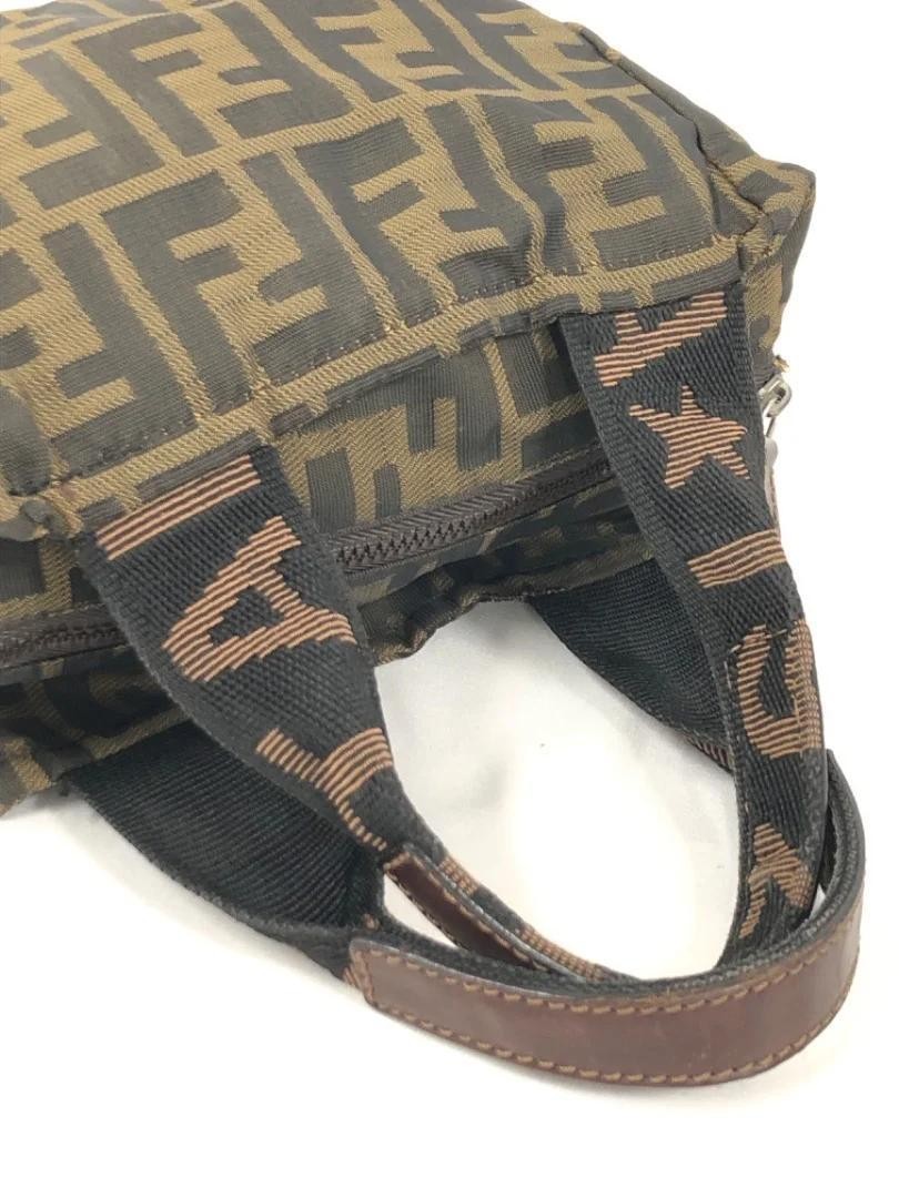 FENDI Hand Bag Tote Purse FF Zucca Nylon Brown Authentic