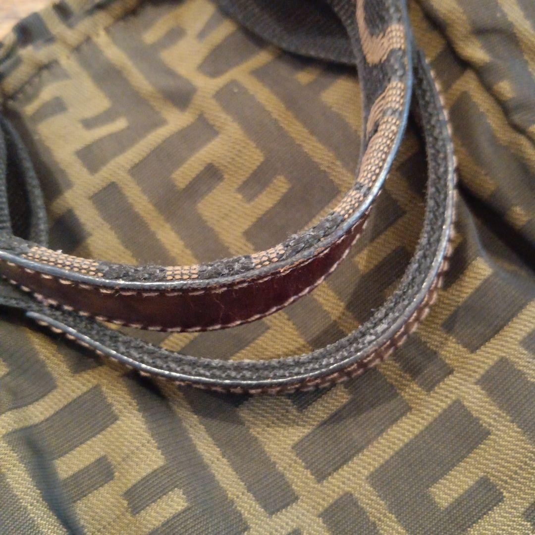 FENDI Hand Bag Tote Purse FF Zucca Nylon Brown Authentic
