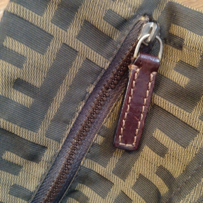 FENDI Hand Bag Tote Purse FF Zucca Nylon Brown Authentic
