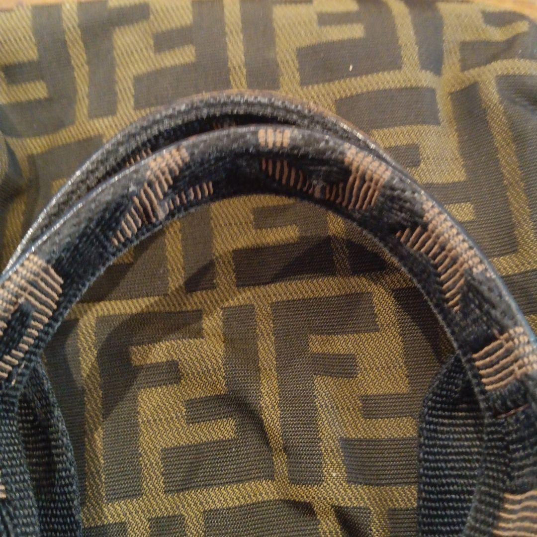 FENDI Hand Bag Tote Purse FF Zucca Nylon Brown Authentic