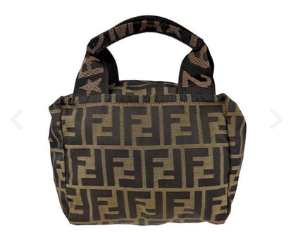 FENDI Hand Bag Tote Purse FF Zucca Nylon Brown Authentic