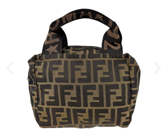 FENDI Hand Bag Tote Purse FF Zucca Nylon Brown Authentic