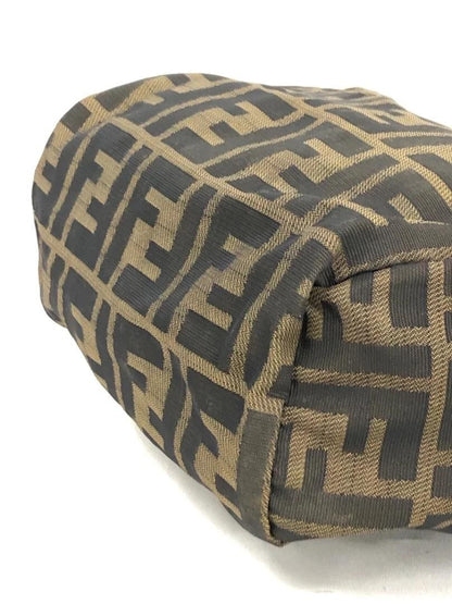 FENDI Hand Bag Tote Purse FF Zucca Nylon Brown Authentic