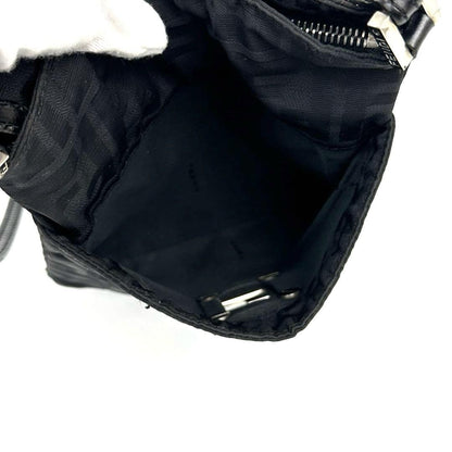 FENDI Shoulder Bag Purse FF Zucca Canvas Leather Black Authentic
