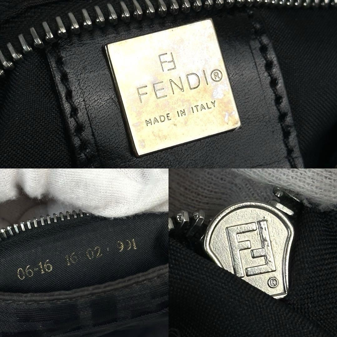 FENDI Shoulder Bag Purse FF Zucca Canvas Leather Black Authentic