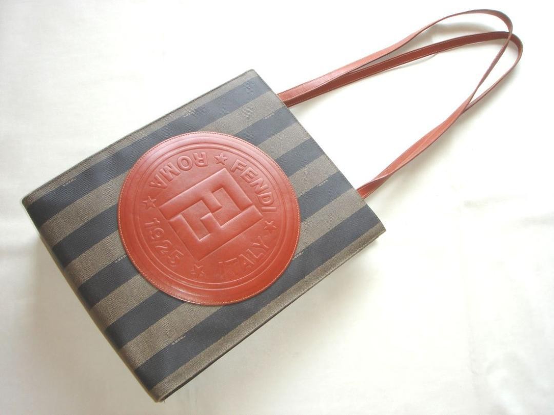 FENDI Hand Bag Tote Purse FF Pecan Authentic