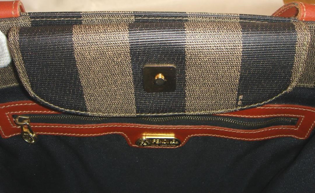 FENDI Hand Bag Tote Purse FF Pecan Authentic