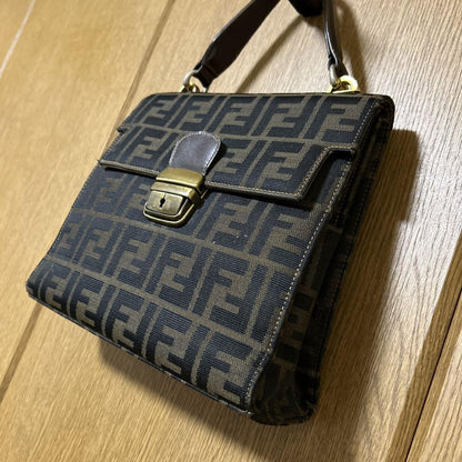 FENDI Hand Bag Tote Purse FF Zucca Authentic