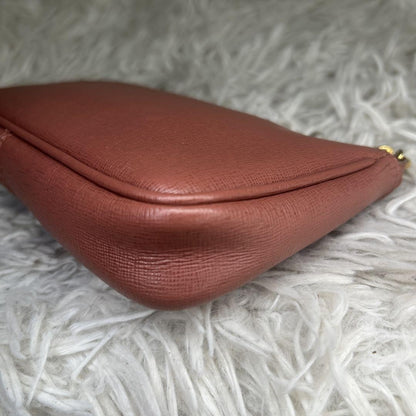 FENDI Accessory Pouch Hand Bag Tote Purse Chain Leather Pink Authentic