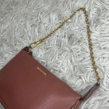 FENDI Accessory Pouch Hand Bag Tote Purse Chain Leather Pink Authentic