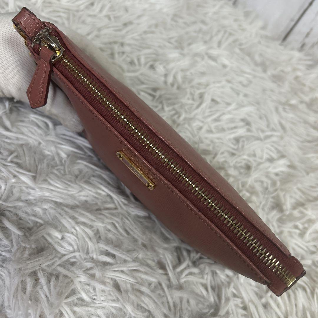 FENDI Accessory Pouch Hand Bag Tote Purse Chain Leather Pink Authentic