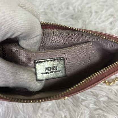 FENDI Accessory Pouch Hand Bag Tote Purse Chain Leather Pink Authentic