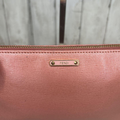 FENDI Accessory Pouch Hand Bag Tote Purse Chain Leather Pink Authentic
