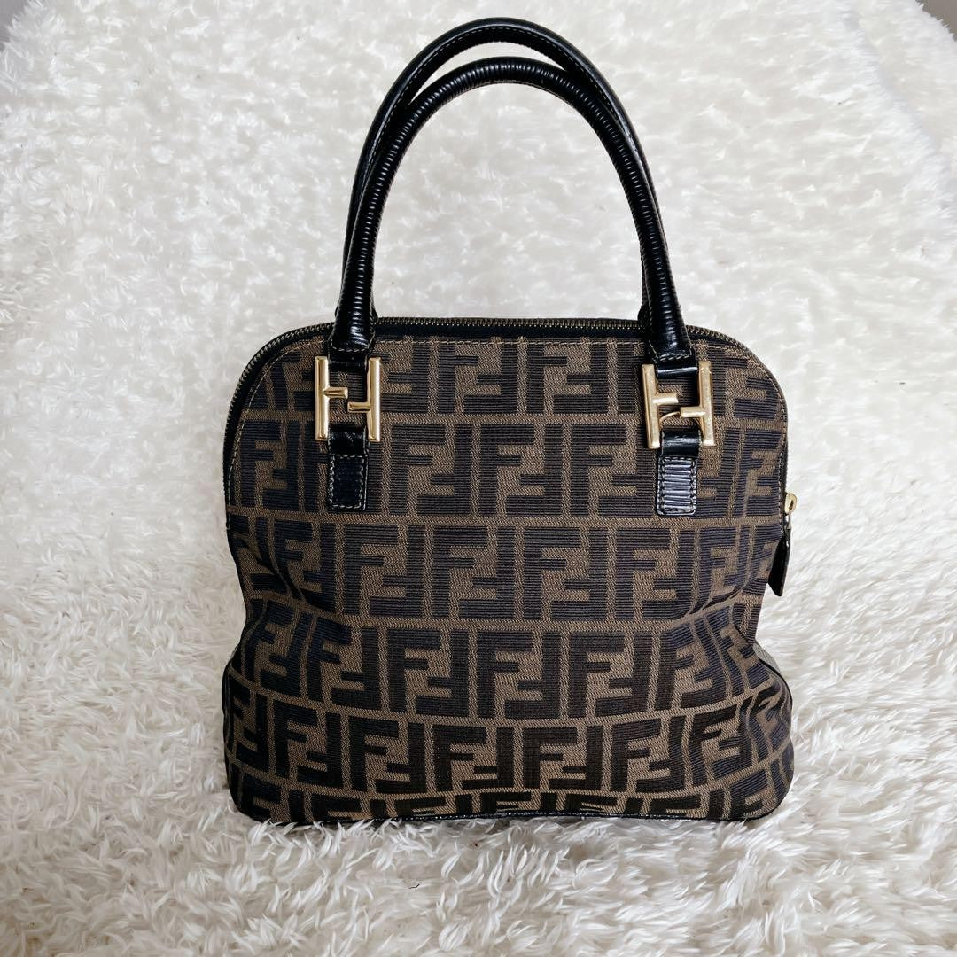 FENDI Hand Bag Tote Purse FF Zucca Canvas Authentic