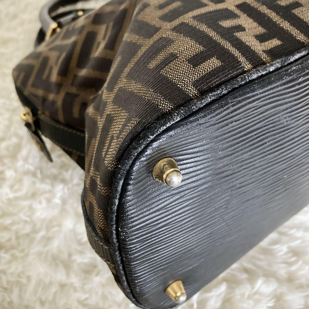 FENDI Hand Bag Tote Purse FF Zucca Canvas Authentic