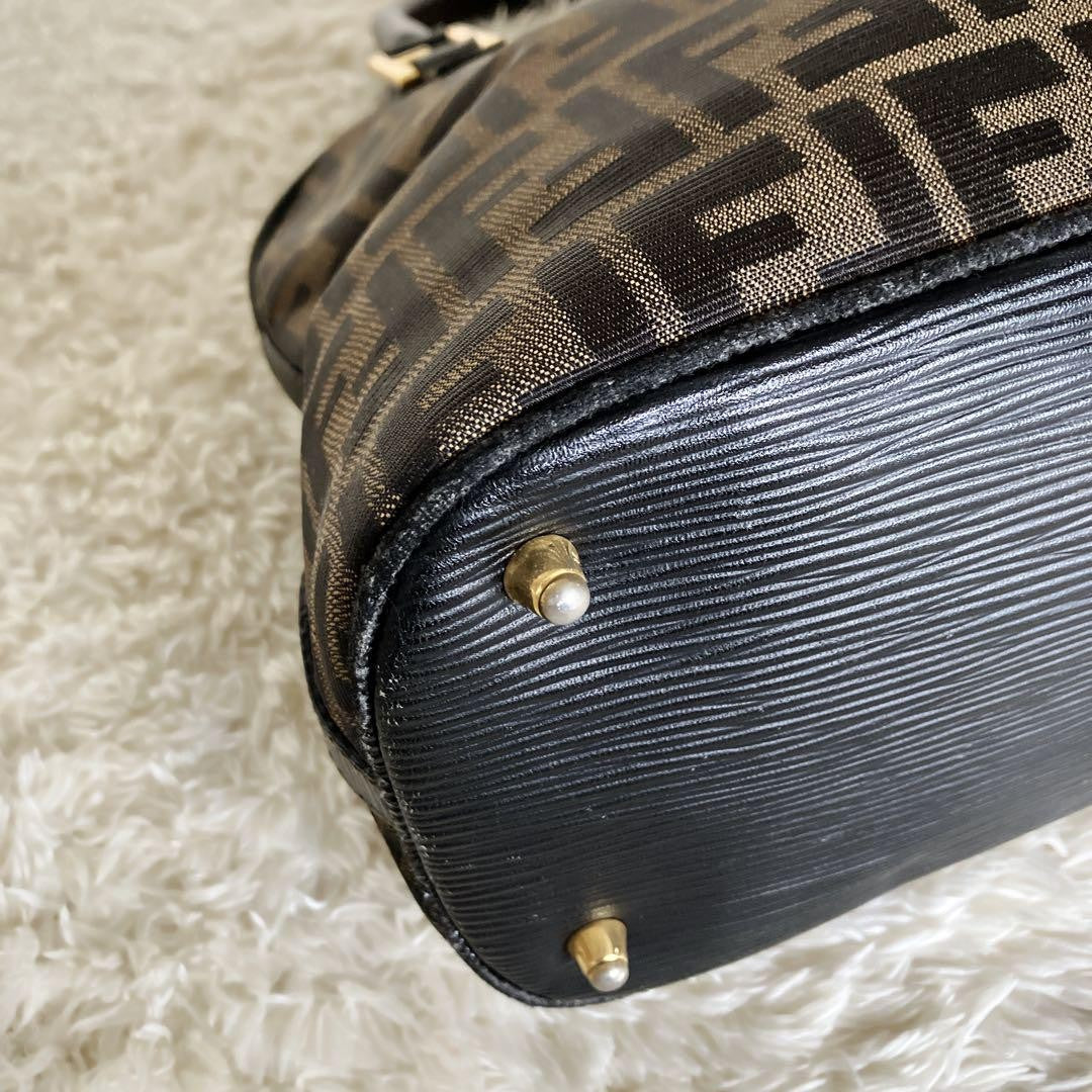 FENDI Hand Bag Tote Purse FF Zucca Canvas Authentic