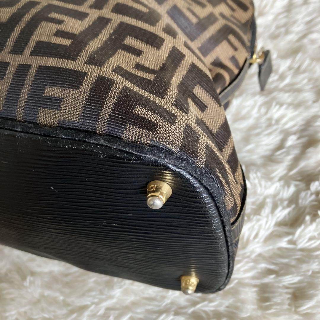 FENDI Hand Bag Tote Purse FF Zucca Canvas Authentic
