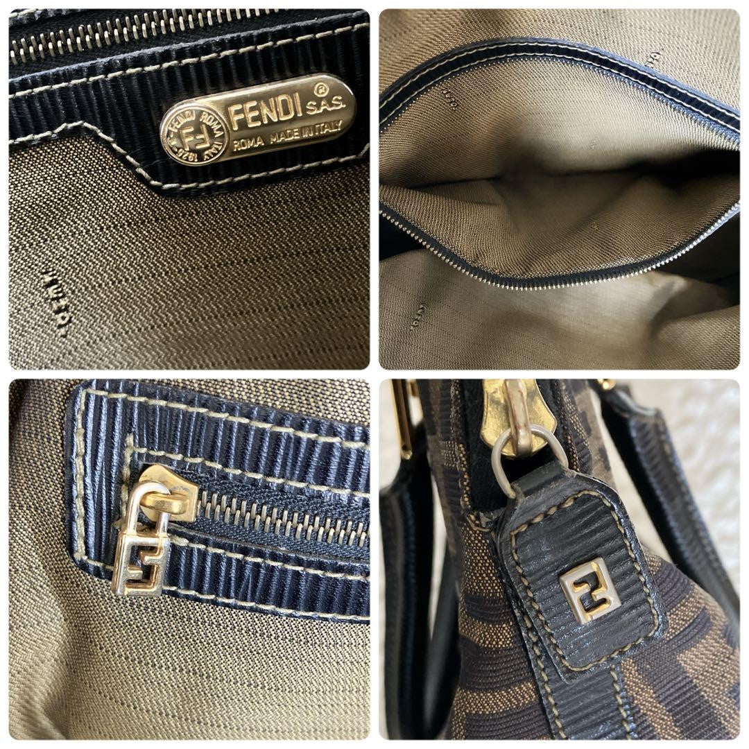 FENDI Hand Bag Tote Purse FF Zucca Canvas Authentic