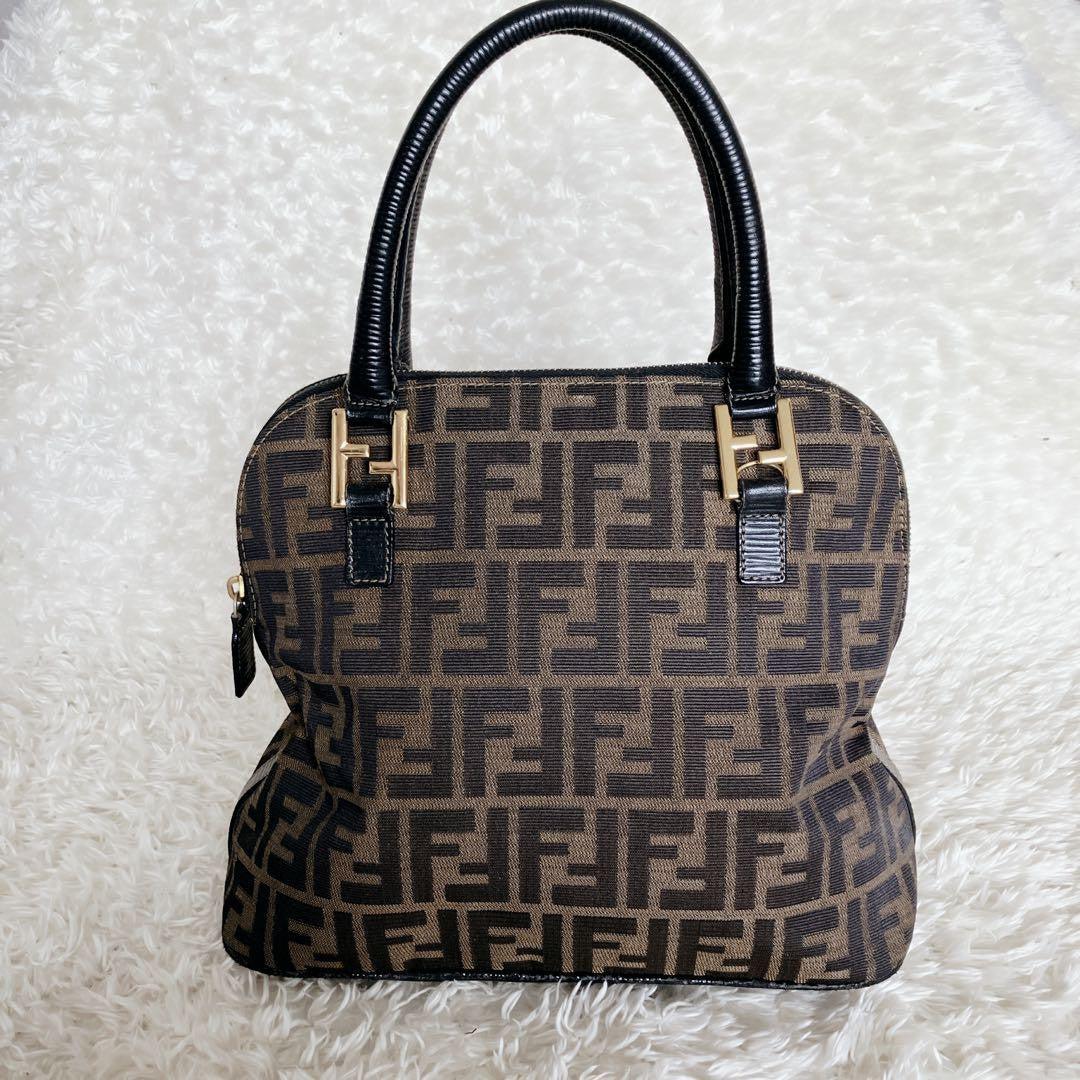 FENDI Hand Bag Tote Purse FF Zucca Canvas Authentic