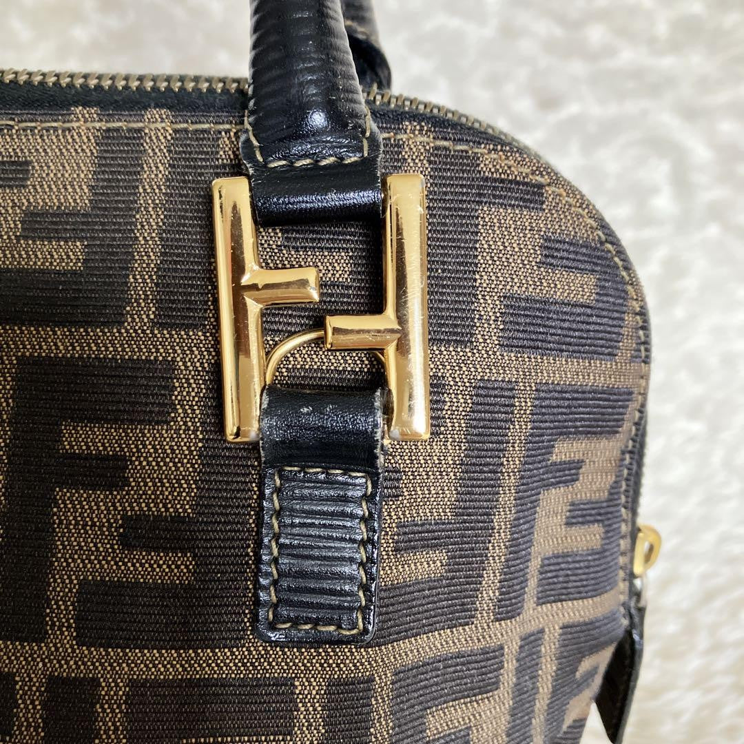 FENDI Hand Bag Tote Purse FF Zucca Canvas Authentic