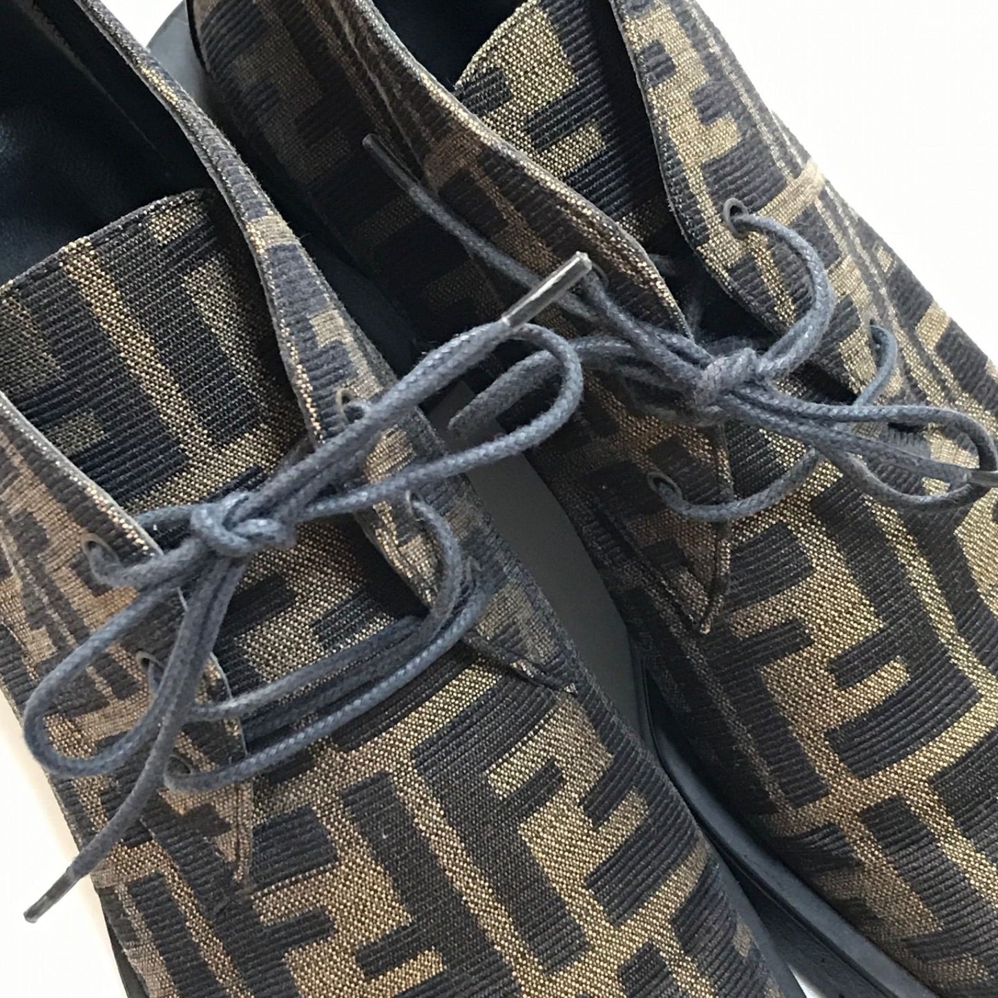 FENDI Short Boots Shoes FF Zucca EU 36 US 6 Canvas Leather Brown Authentic