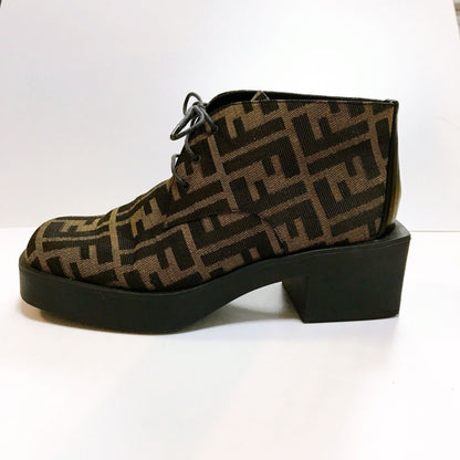 FENDI Short Boots Shoes FF Zucca EU 36 US 6 Canvas Leather Brown Authentic