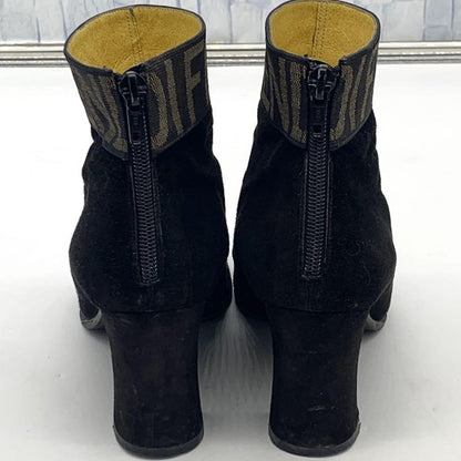 FENDI Short Boots Shoes Logo EU 38 US 8 Suede Black Authentic