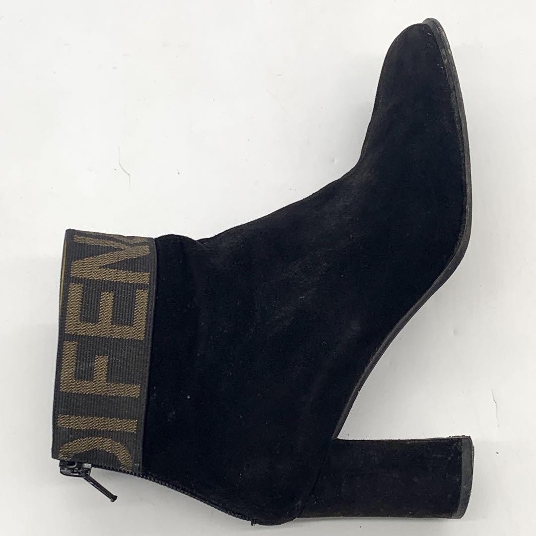 FENDI Short Boots Shoes Logo EU 38 US 8 Suede Black Authentic