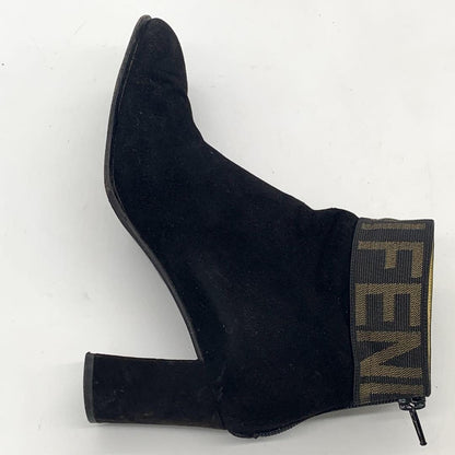 FENDI Short Boots Shoes Logo EU 38 US 8 Suede Black Authentic