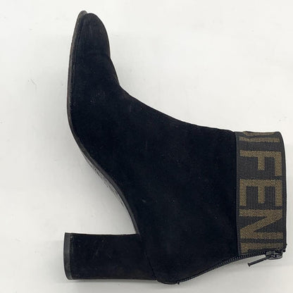 FENDI Short Boots Shoes Logo EU 38 US 8 Suede Black Authentic