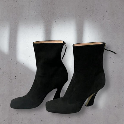 FENDI Short Boots Shoes EU 40 US 10 Suede Black Authentic