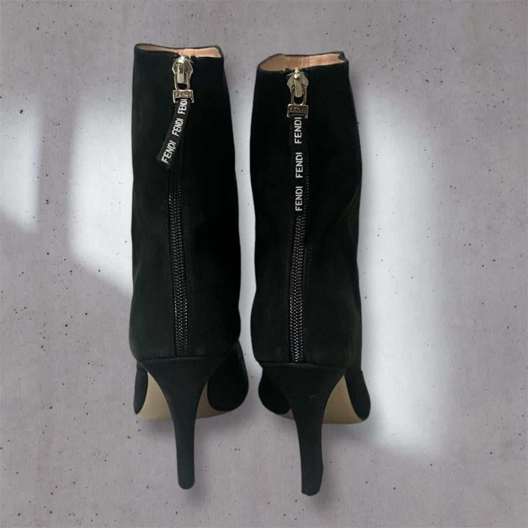 FENDI Short Boots Shoes EU 40 US 10 Suede Black Authentic