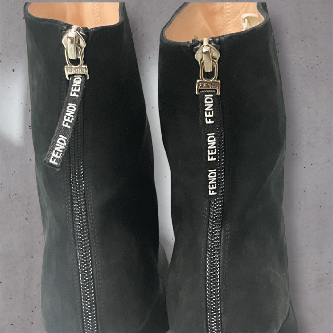 FENDI Short Boots Shoes EU 40 US 10 Suede Black Authentic