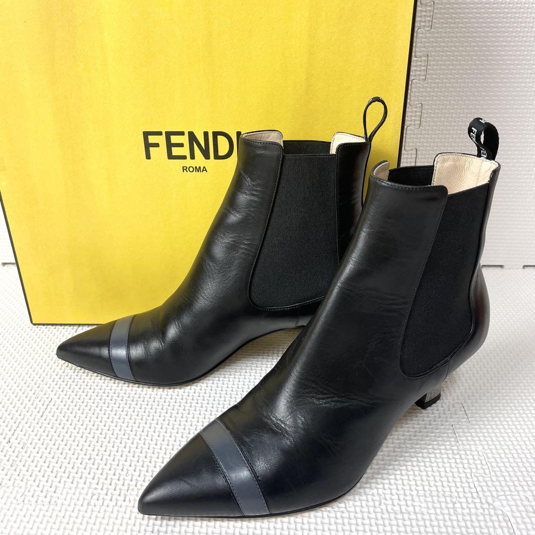 FENDI Short Boots Shoes EU 35 US 5 Leather Black Authentic