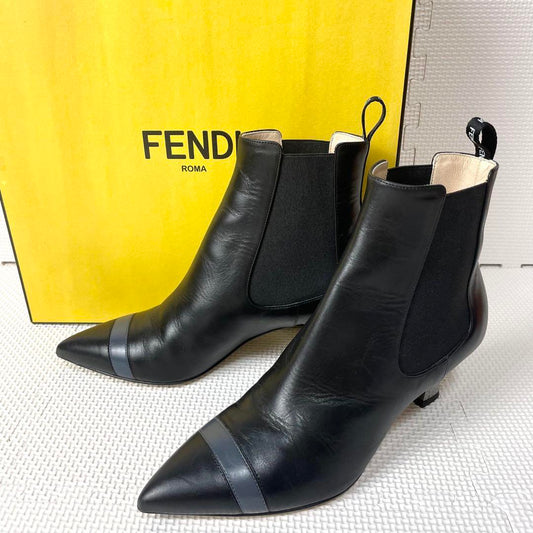 FENDI Short Boots Shoes EU 35 US 5 Leather Black Authentic