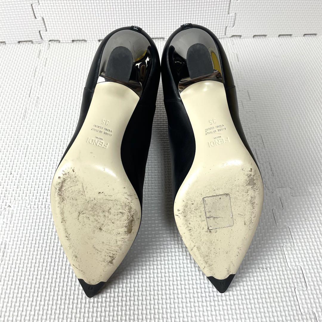 FENDI Short Boots Shoes EU 35 US 5 Leather Black Authentic