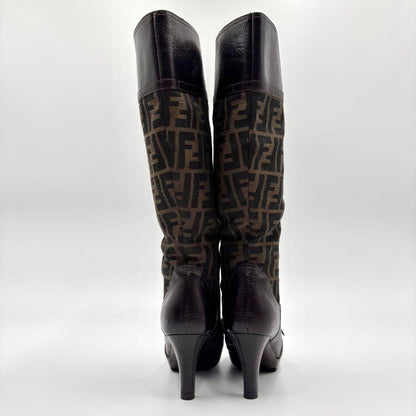 FENDI Long Boots Shoes FF Zucca EU 35 US 5 Brown Authentic