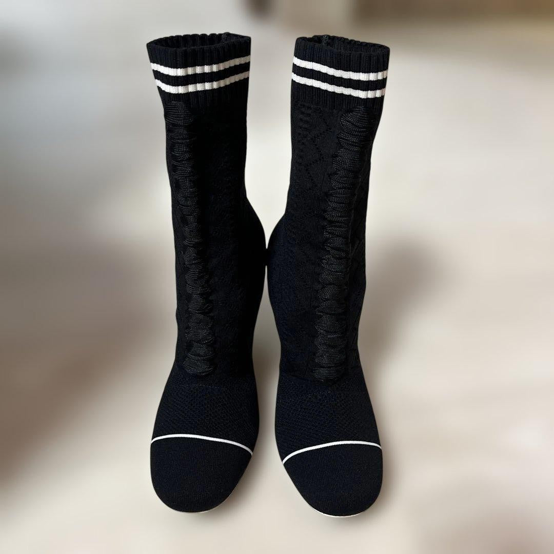 FENDI Socks Boots Shoes EU 38 US 8 Knit Black Authentic