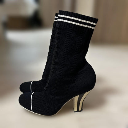 FENDI Socks Boots Shoes EU 38 US 8 Knit Black Authentic