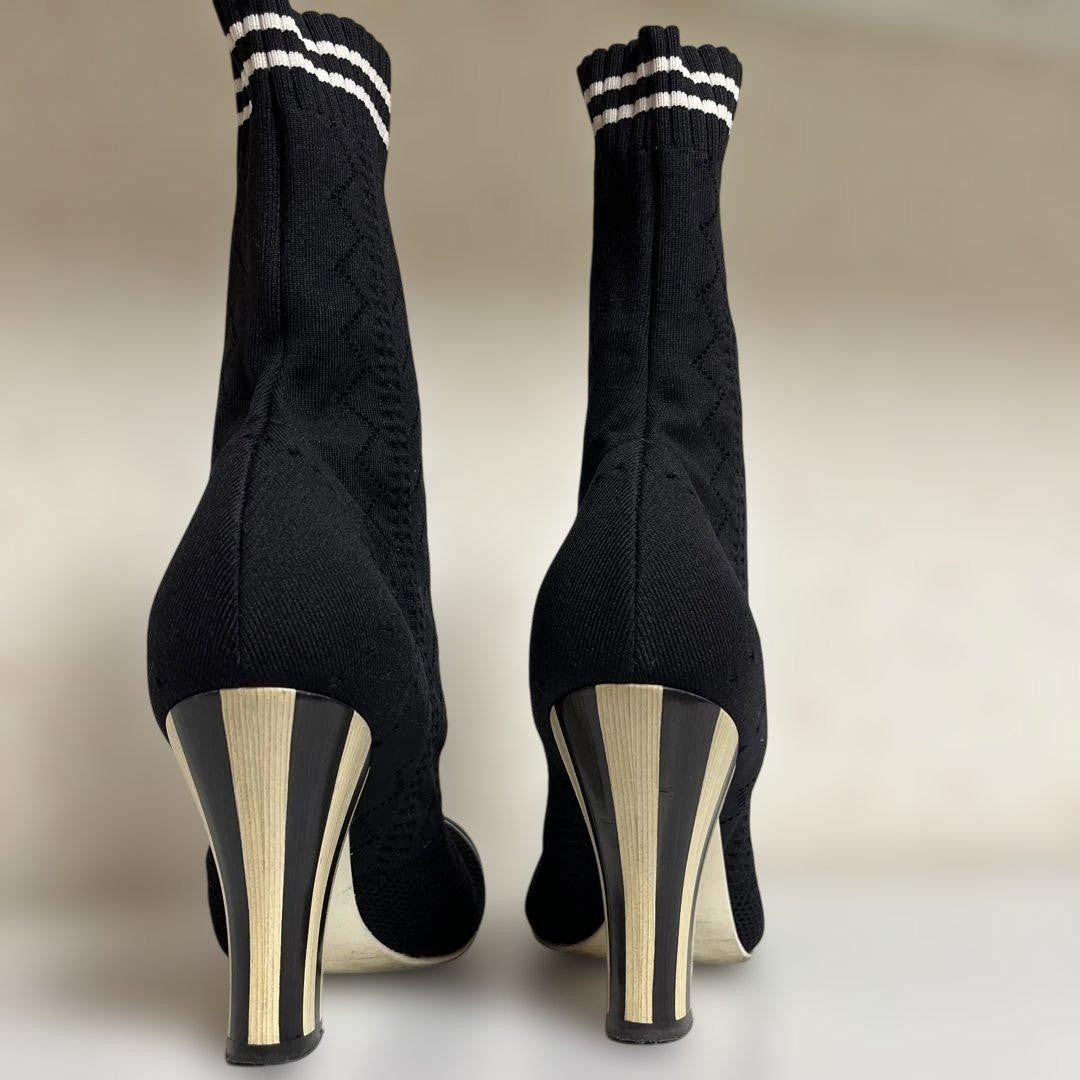 FENDI Socks Boots Shoes EU 38 US 8 Knit Black Authentic