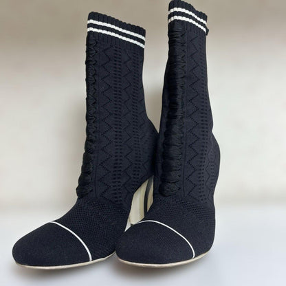 FENDI Socks Boots Shoes EU 38 US 8 Knit Black Authentic