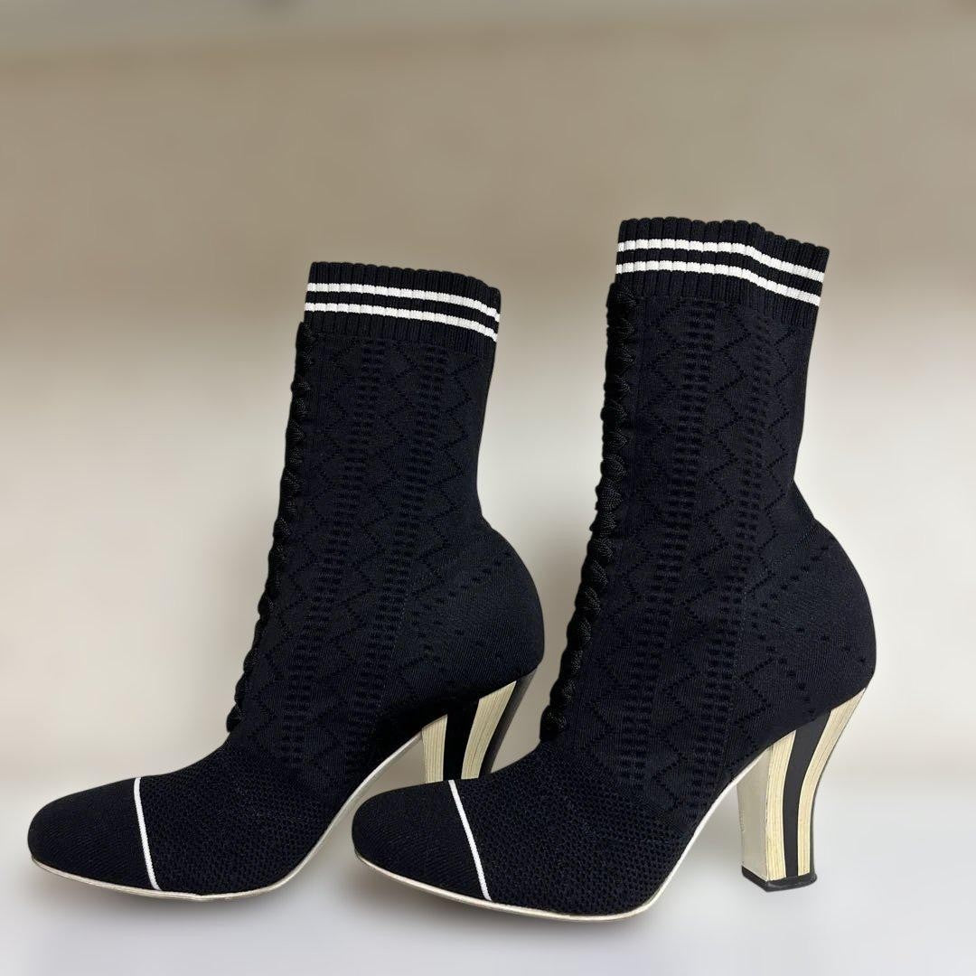 FENDI Socks Boots Shoes EU 38 US 8 Knit Black Authentic