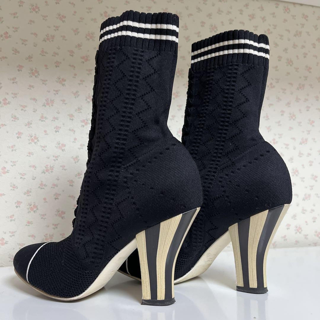 FENDI Socks Boots Shoes EU 38 US 8 Knit Black Authentic