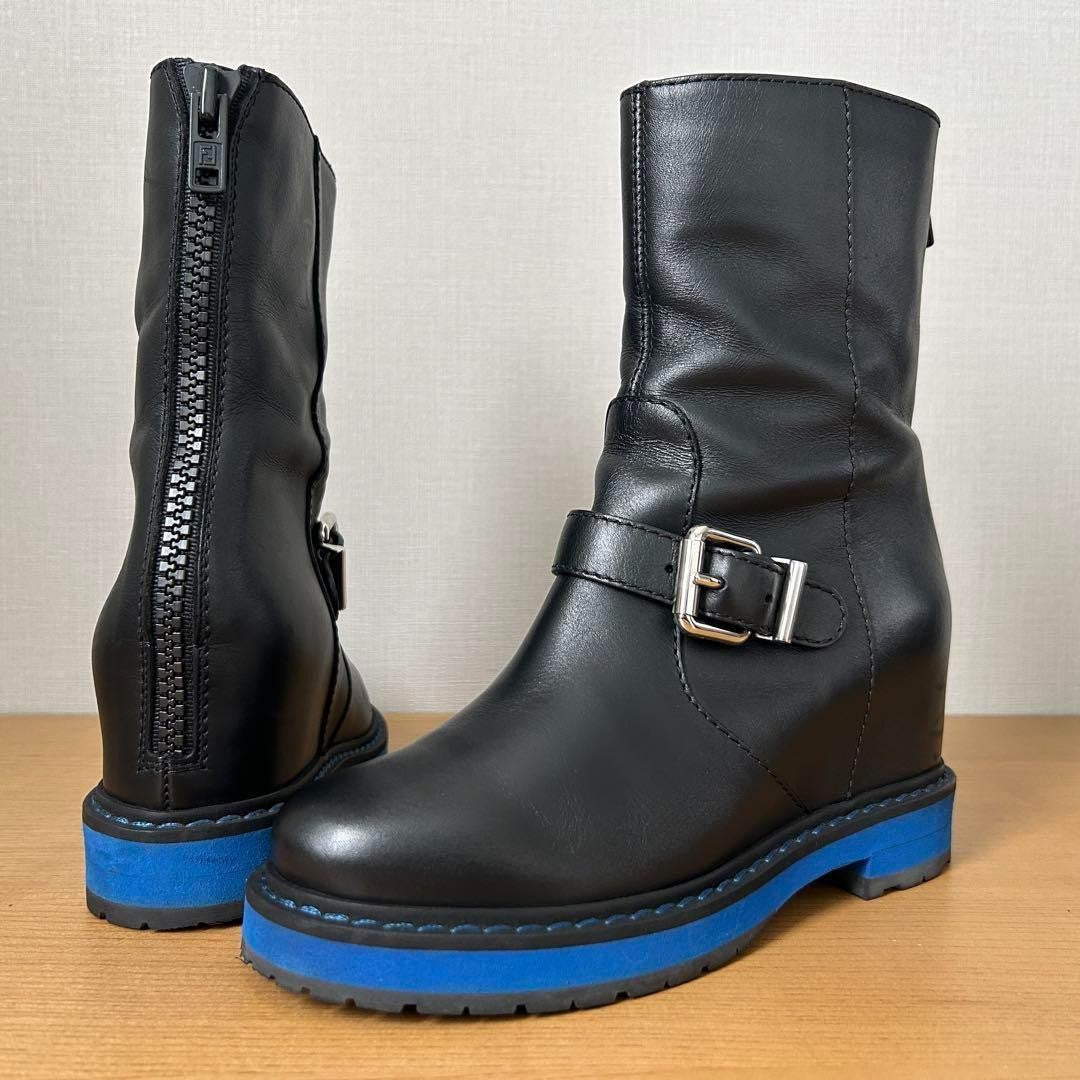 FENDI Short Boots Shoes EU 36 US 6 Leather Black Blue Authentic
