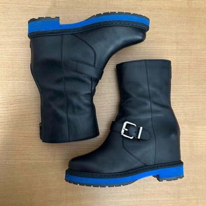 FENDI Short Boots Shoes EU 36 US 6 Leather Black Blue Authentic
