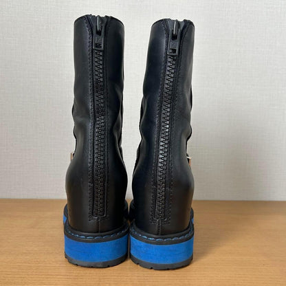 FENDI Short Boots Shoes EU 36 US 6 Leather Black Blue Authentic